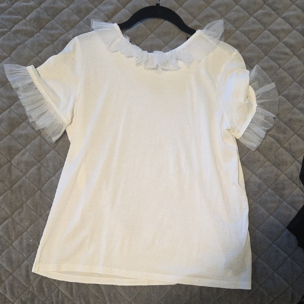 Burberry White Blouse With Tulle Ruffle Sleeves